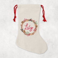Personalised Christmas Sack | Custom Christmas Stocking | Custom Santa Sack For Kids, Children's Christmas Sack - Christmas Wreath