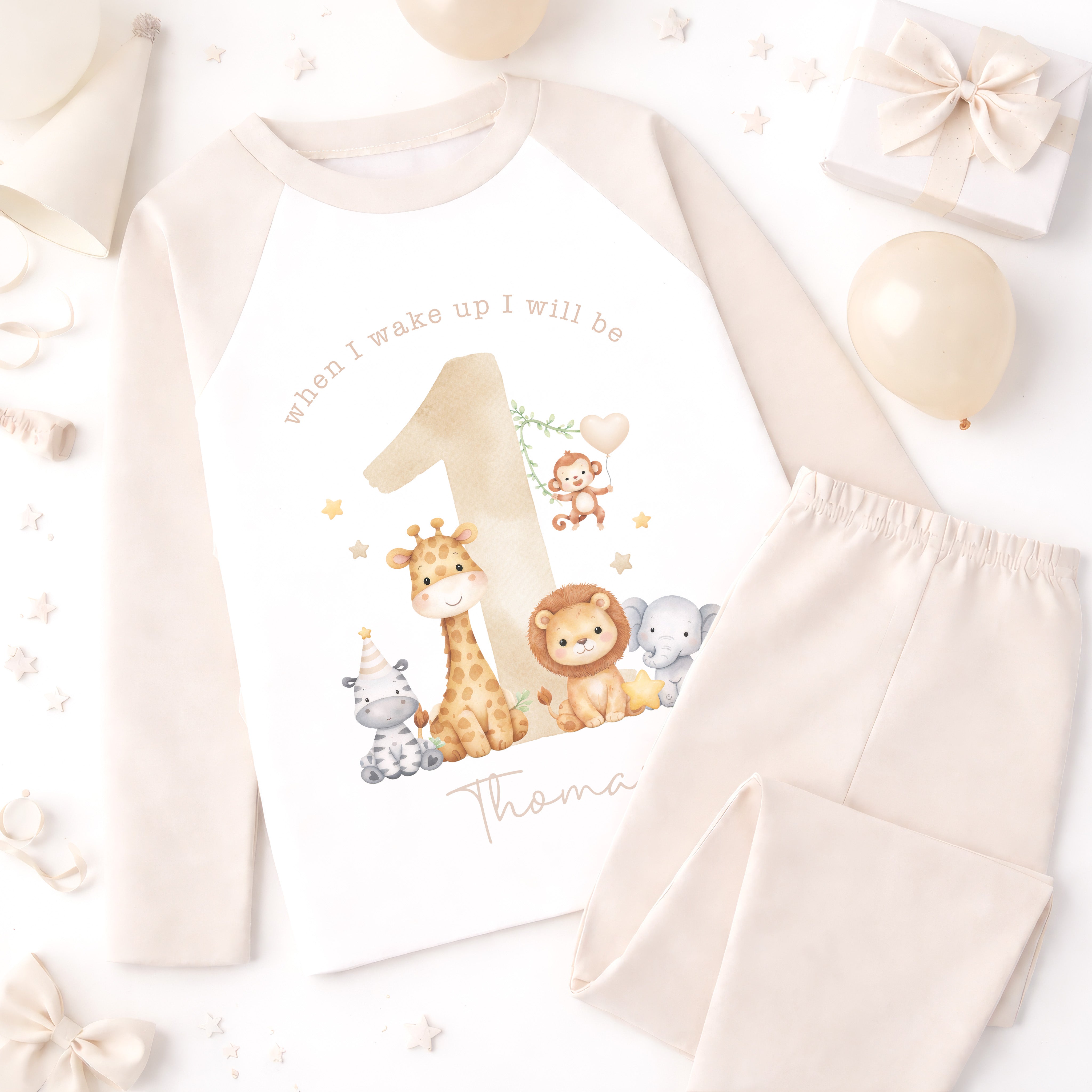Personalised 1st Birthday Pyjamas, First Bib | When I Wake Up I Will Be 1, Girls 1st Birthday Pyjamas, Boys 1st Birthday Pyjamas