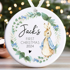 Personalised Babys First Christmas Bauble | Babys 1st Christmas Bauble | Baby’s 1st Christmas Gift | 1st Christmas Decoration - Blue Wreath