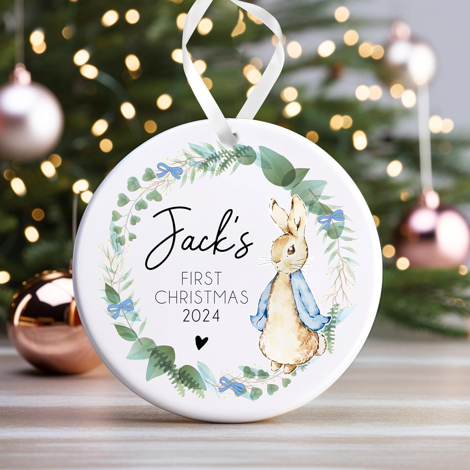 Personalised Babys First Christmas Bauble | Babys 1st Christmas Bauble | Baby’s 1st Christmas Gift | 1st Christmas Decoration - Blue Wreath