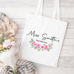Thank You Teacher Gift, Personalised Teacher Bag | Personalised Teacher Gift, Teacher Present. End Of Term Gift, TA Gift - Floral Teacher