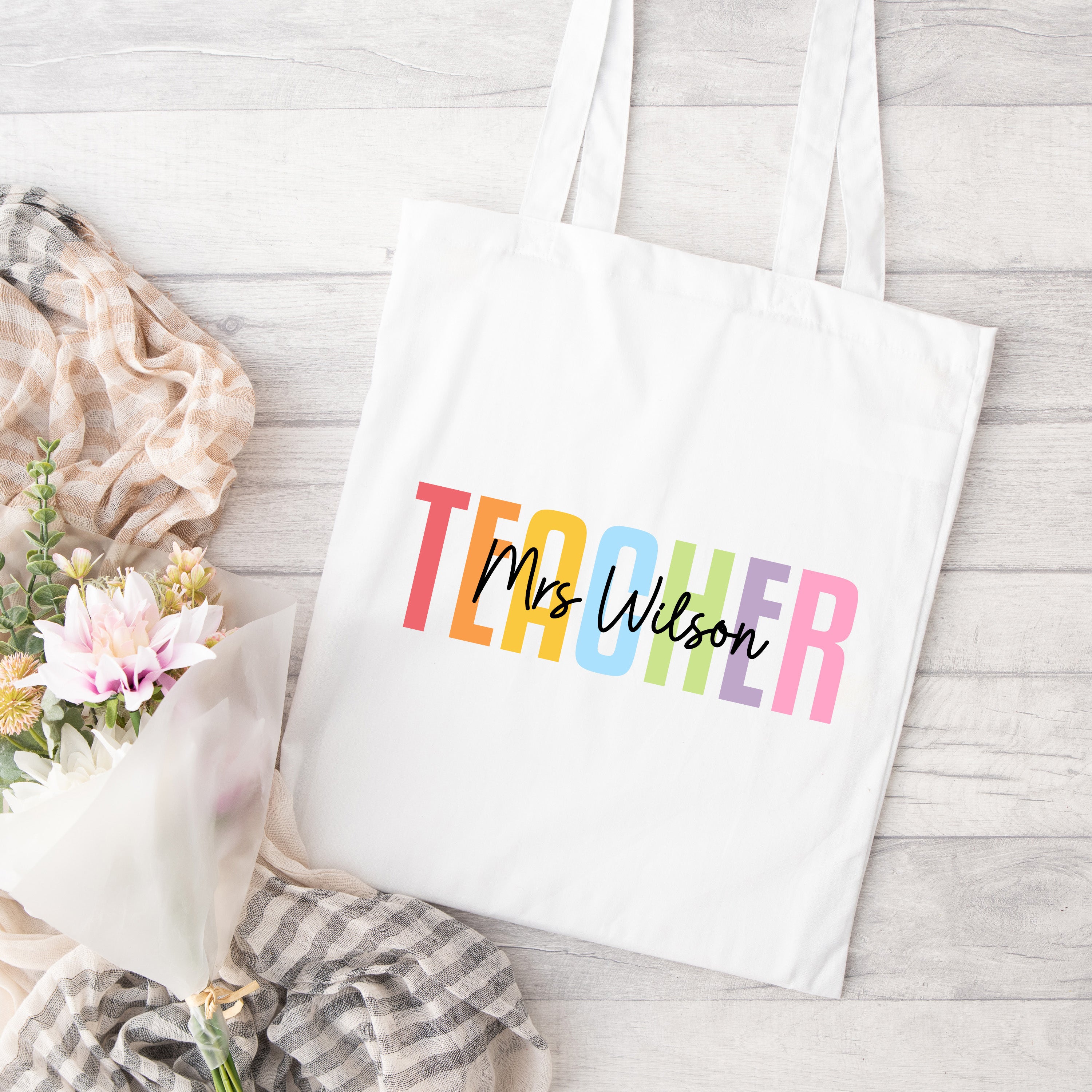 Thank You Teacher Gift, Personalised Teacher Bag | Personalised Teacher Gift, Teacher Present. End Of Term Gift, TA Gift - Watercolour