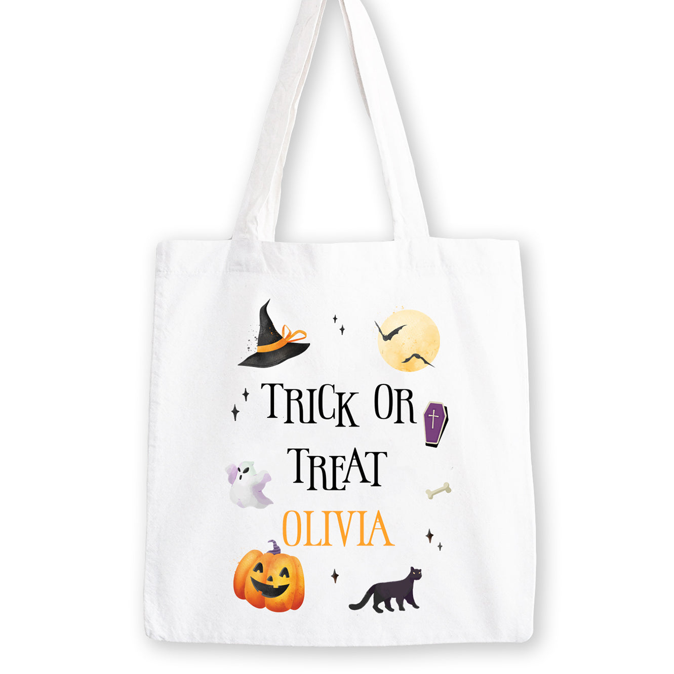 Personalised Halloween Trick or Treat Bag | Illustrations Treat | Halloween Tote Bag | Custom Children's Trick or Treat Bag, Party Bag
