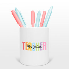 Personalised Ceramic Pencil Pot - Teacher Gift - Watercolour Teacher - TA Gift, Teacher Present, | End of Year Present, Teaching Assistant