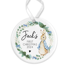 Personalised Babys First Christmas Bauble | Babys 1st Christmas Bauble | Baby’s 1st Christmas Gift | 1st Christmas Decoration - Blue Wreath