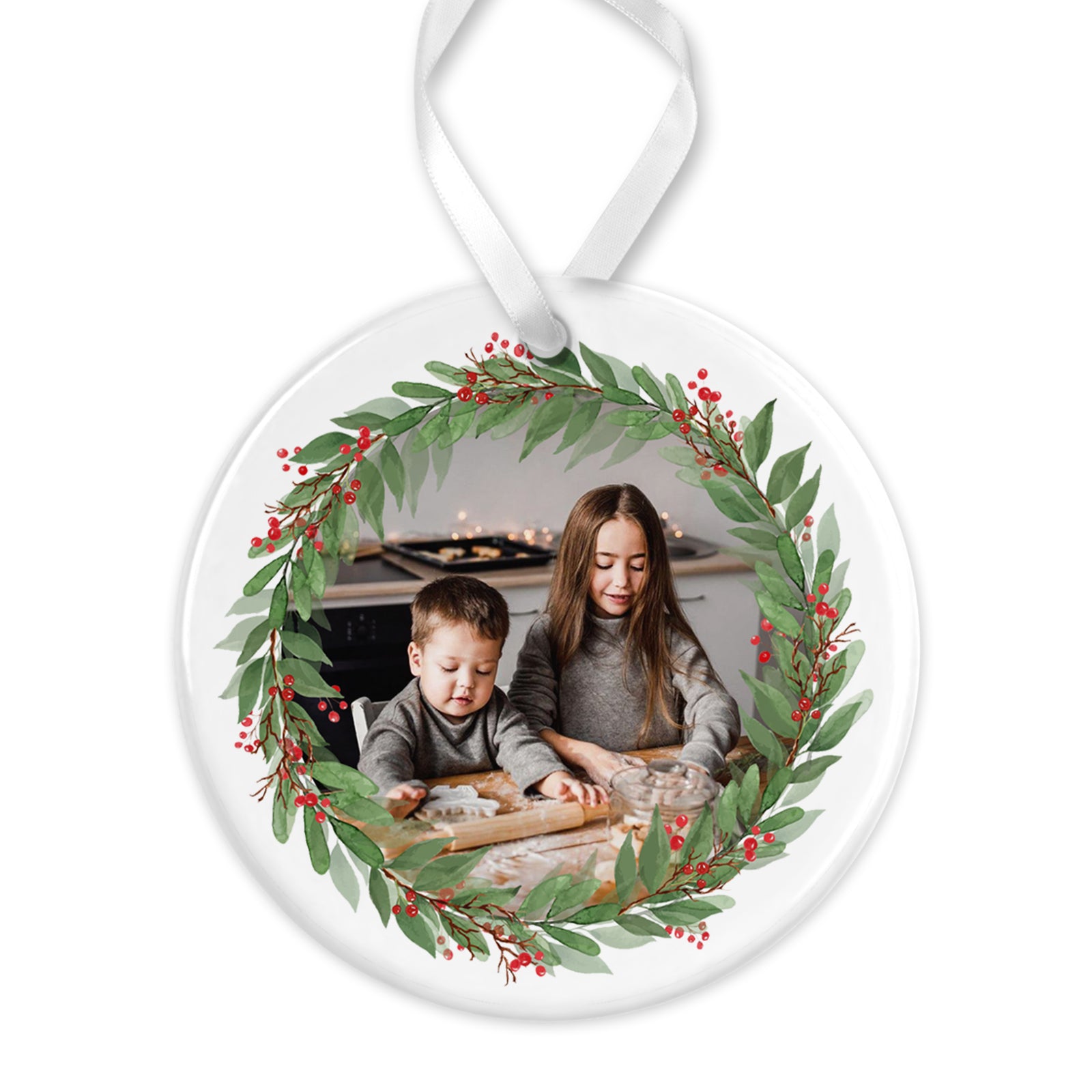 Personalised Christmas Ornament | Custom Photo Christmas Bauble, Personalised Christmas Decoration, Family Christmas | Holly Wreath Photo