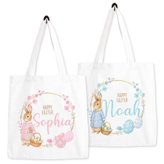 Personalised Easter Bag | Wreath Pink or Blue | Personalised Easter Tote, Custom Easter Hunt Bag, Personalised Easter Gift, Easter Basket