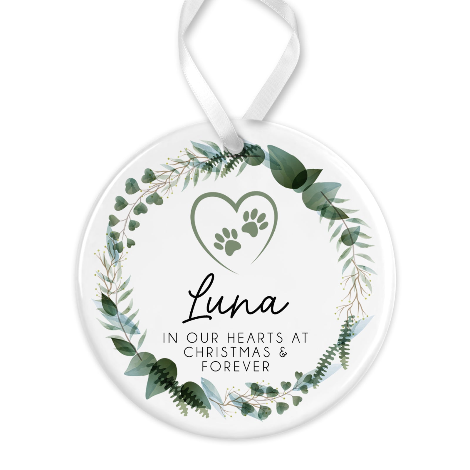 Dog Memorial Christmas Bauble | Pet Memory Ornament | Cat Memorial Keepsake Bauble | Pet Loss Christmas, Pet Loss Gift - Floral Wreath