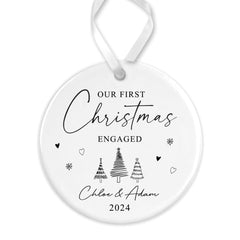 Personalised Engagement Bauble | First Christmas Engaged Bauble | 1st Christmas Engaged Gift | First Christmas Engagement Keepsake - Illustrations