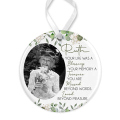 Personalised Memorial Christmas Bauble | Memory Ornament | Memorial Keepsake Christmas Bauble | Memorial Photo Ceramic Christmas Bauble  - Floral Poem