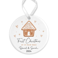 Personalised Christmas Bauble | First Christmas At New Home Bauble, 1st Christmas At Decoration Keepsake | New Home Gift - Gingerbread House
