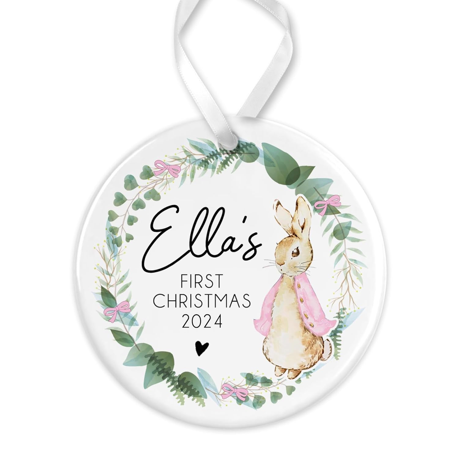 Personalised Baby's First Christmas Bauble | Babys 1st Christmas Bauble | Baby’s 1st Christmas Gift | 1st Christmas Decoration - Pink Wreath