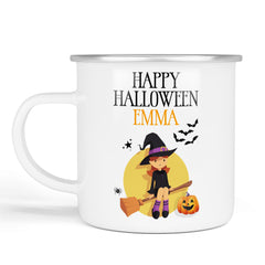 Personalised Halloween Enamel Mug | Witch | Personalised Halloween Gift