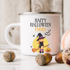 Personalised Halloween Enamel Mug | Witch | Personalised Halloween Gift